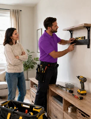 A handyman fitting a replacement interior door