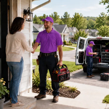 A handyman with materials and an itemised quote at a customer home