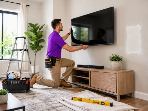 A completed home repair with the workspace cleared and swept