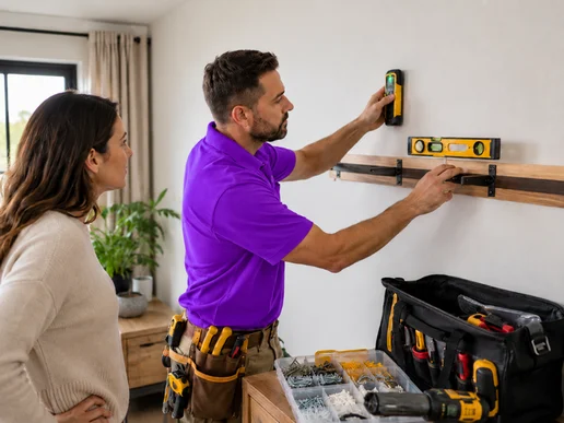 A handyman checking a finished repair before packing up